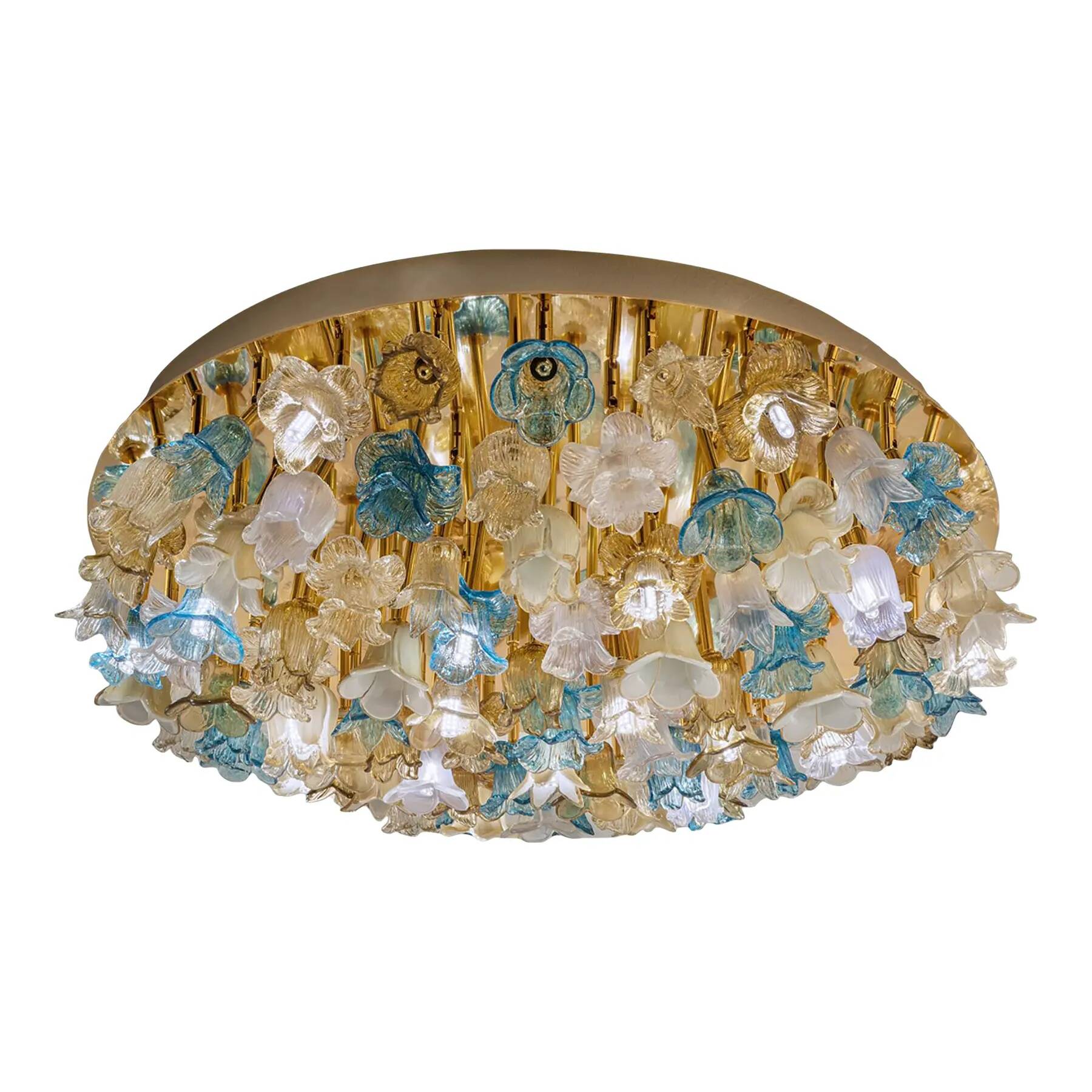 Lively Floreal Multicolor Murano Glass Gold Flushmount