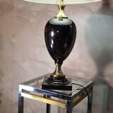 black glazed and gold ceramic lamp