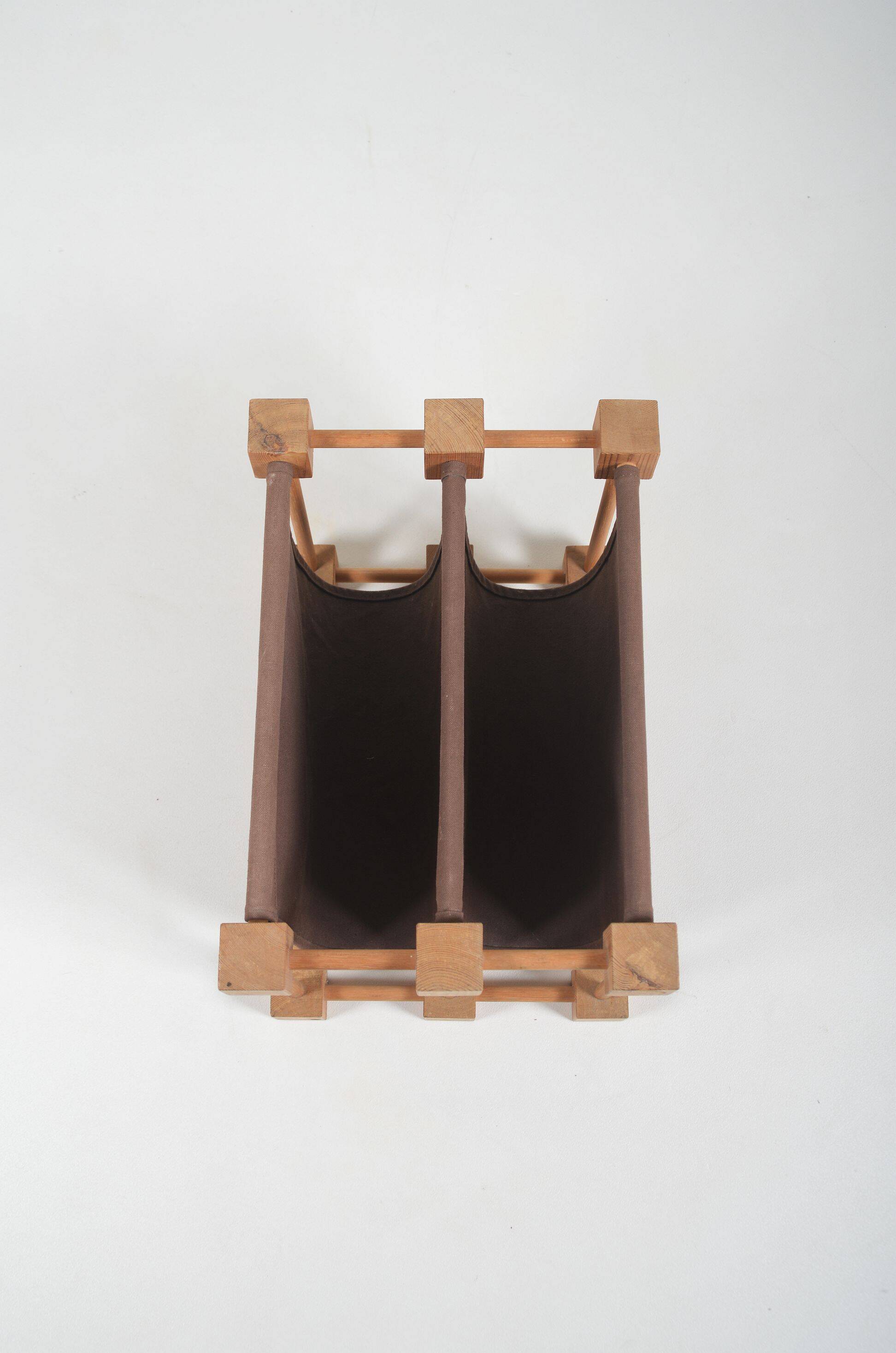 Double magazine holder in wood with linen, 1960s