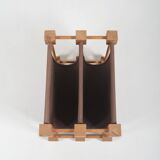 Double magazine holder in wood with linen, 1960s