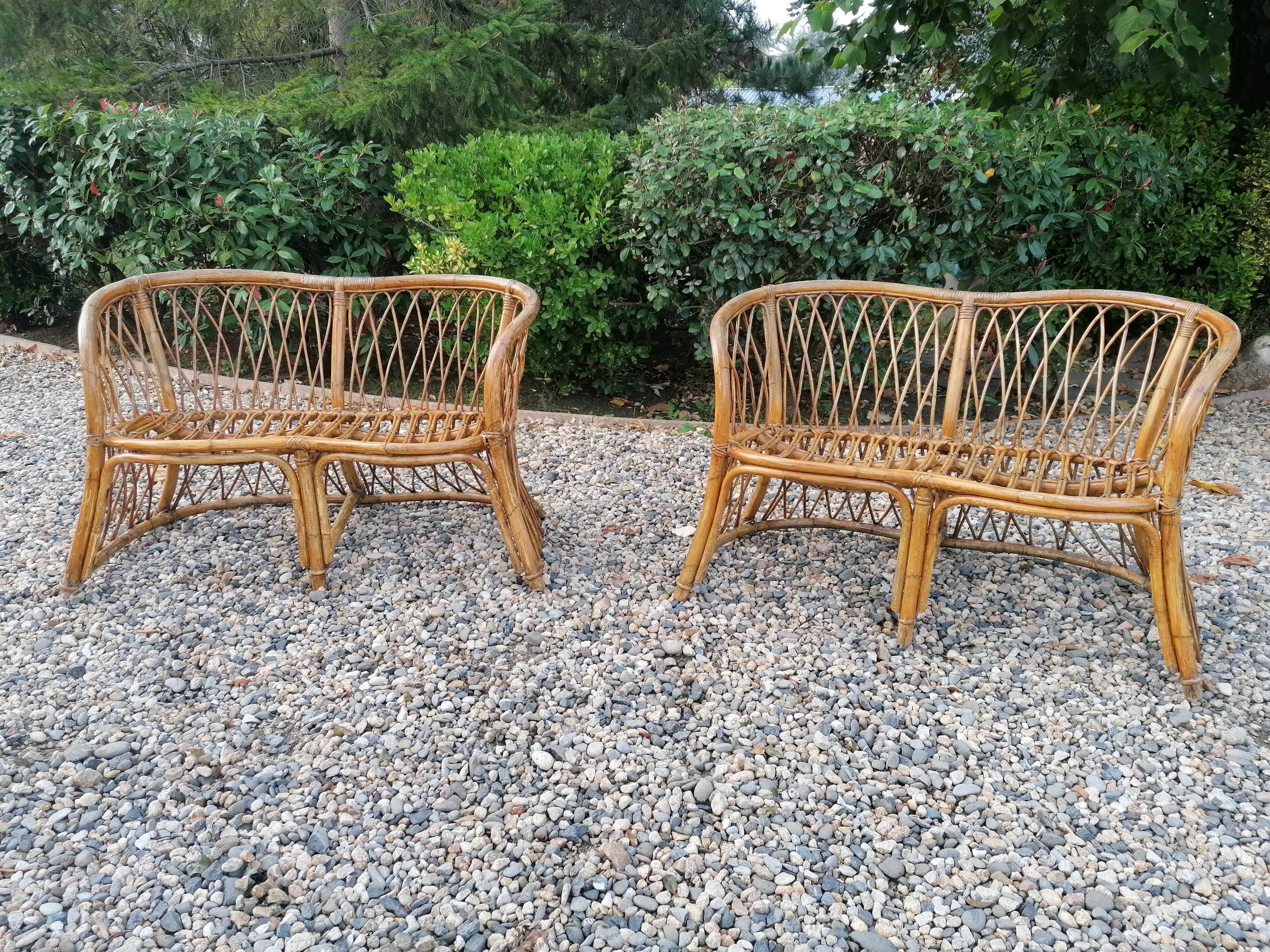 Pair of bamboo sofas