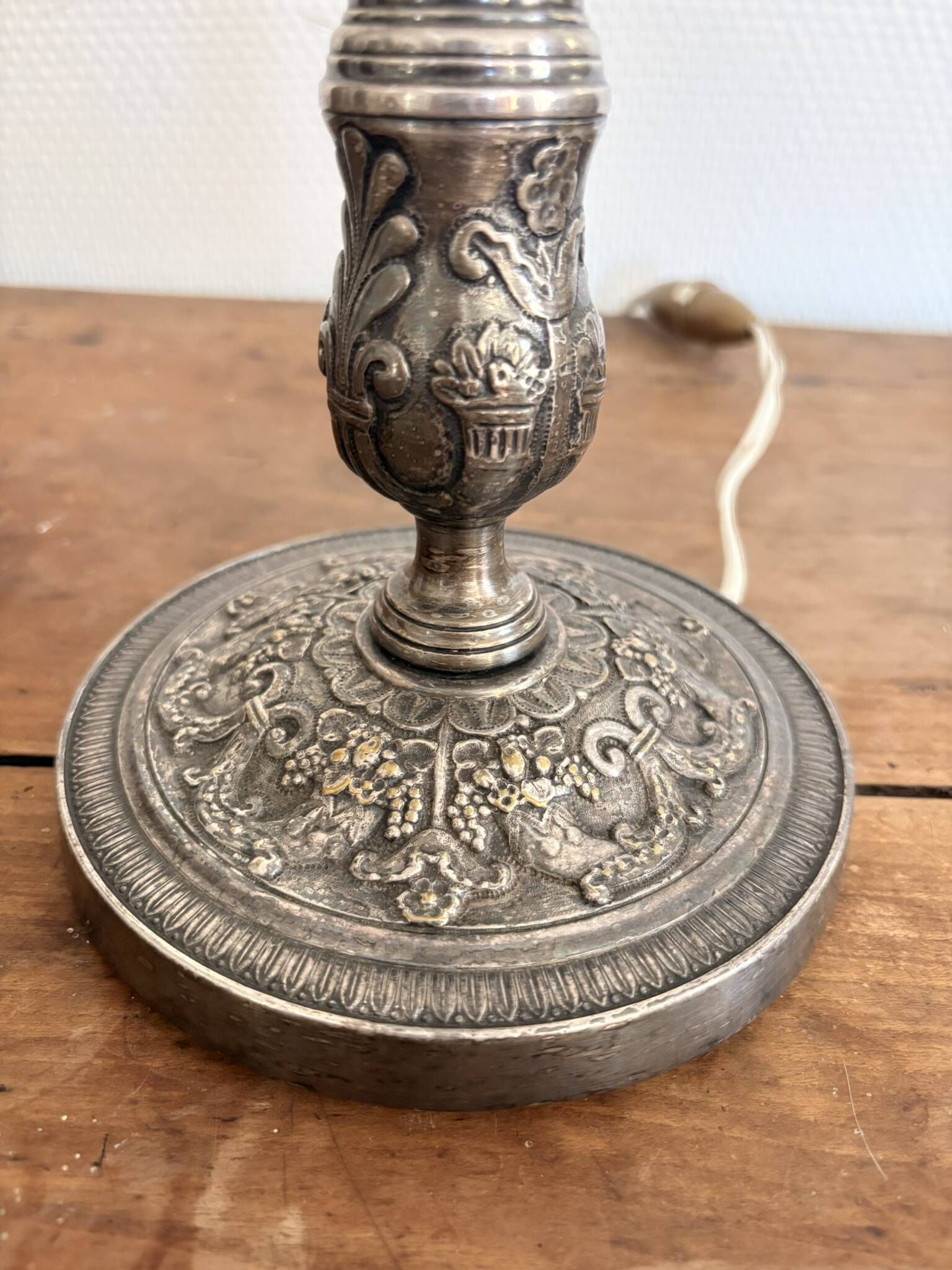 Silver Metal Lamp Base Louis XVI Regency Style Candle Holder 19th Century