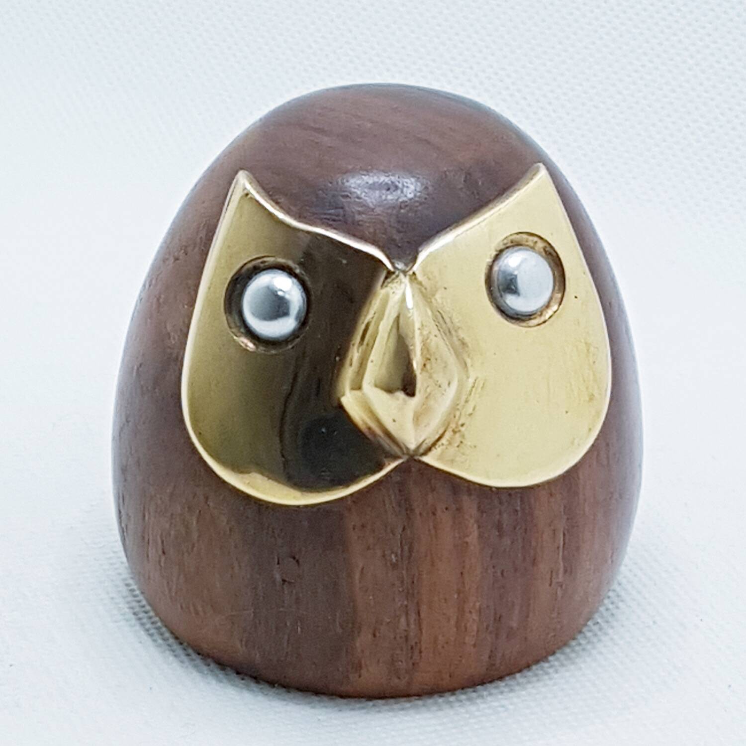 Solid wood & brass owl paperweight