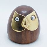 Solid wood & brass owl paperweight