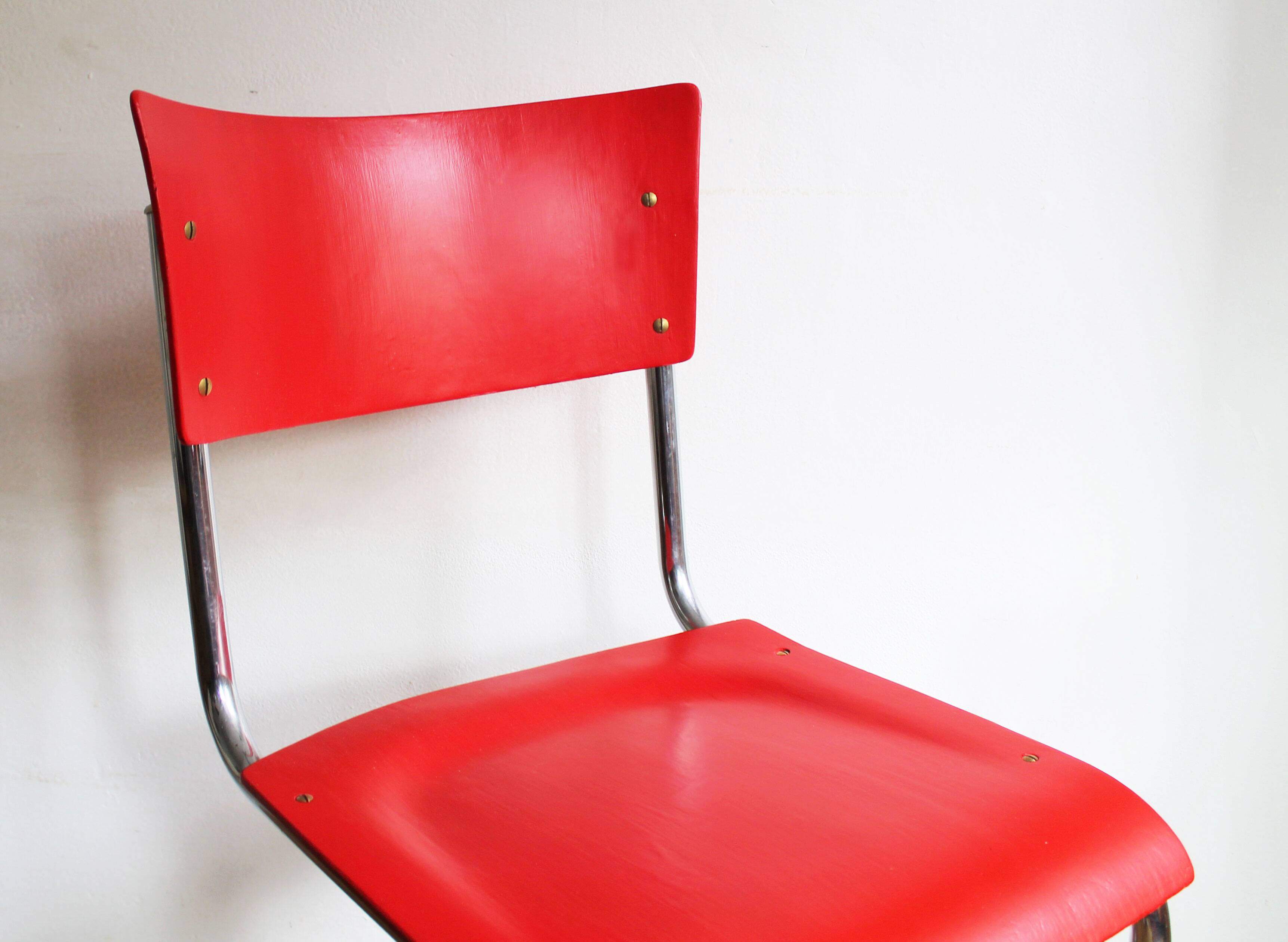 Bright Red 1950's Modernist cantilevered Chair