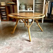 Wood and rattan coffee table, 1960s ⌀ 85 cm