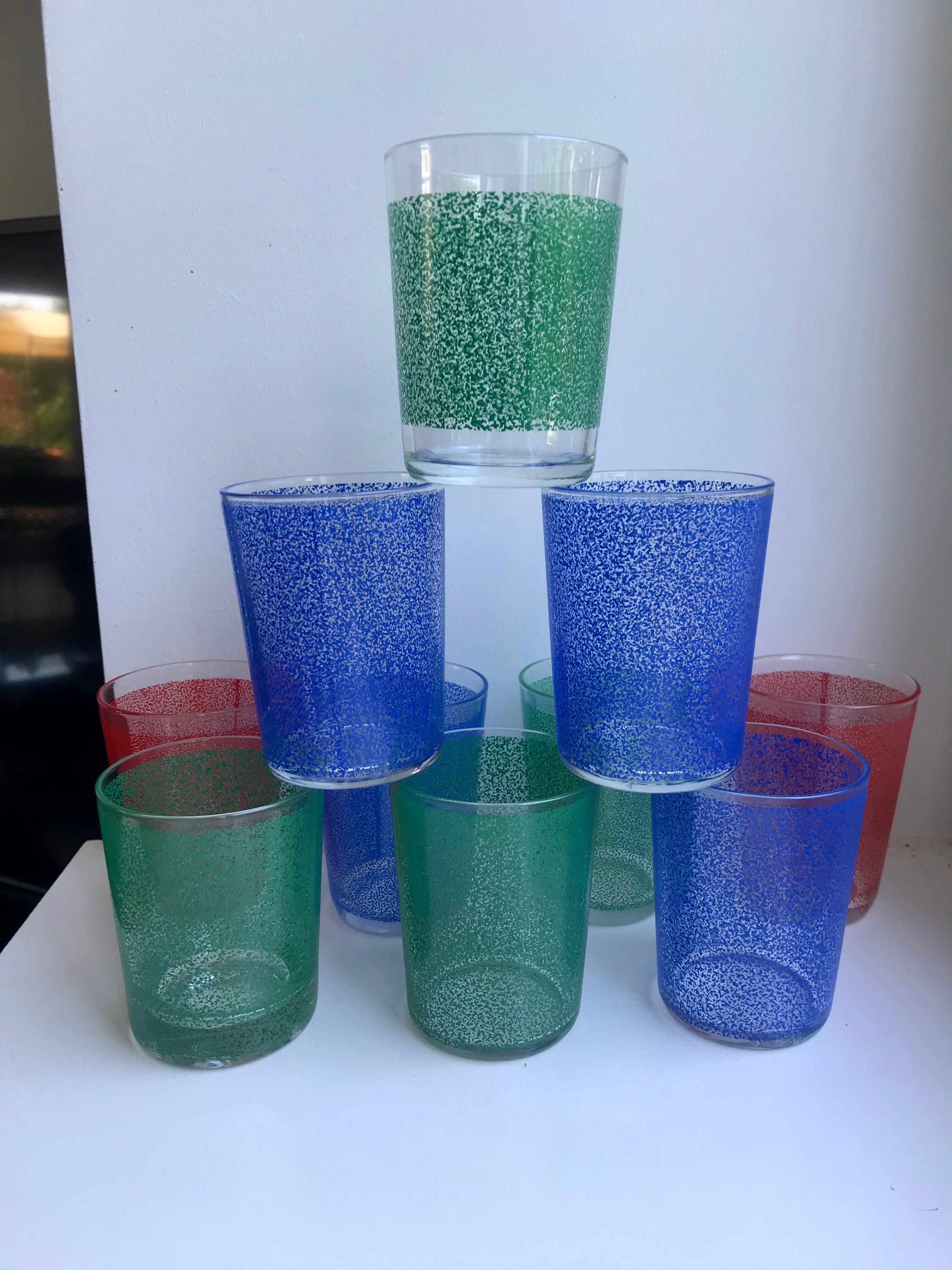 Set of 8 colored water glasses 70s