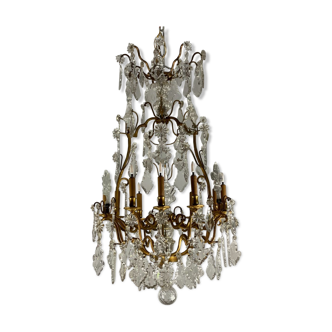 Bronze cage chandelier trimmed with grapevines, early twentieth century