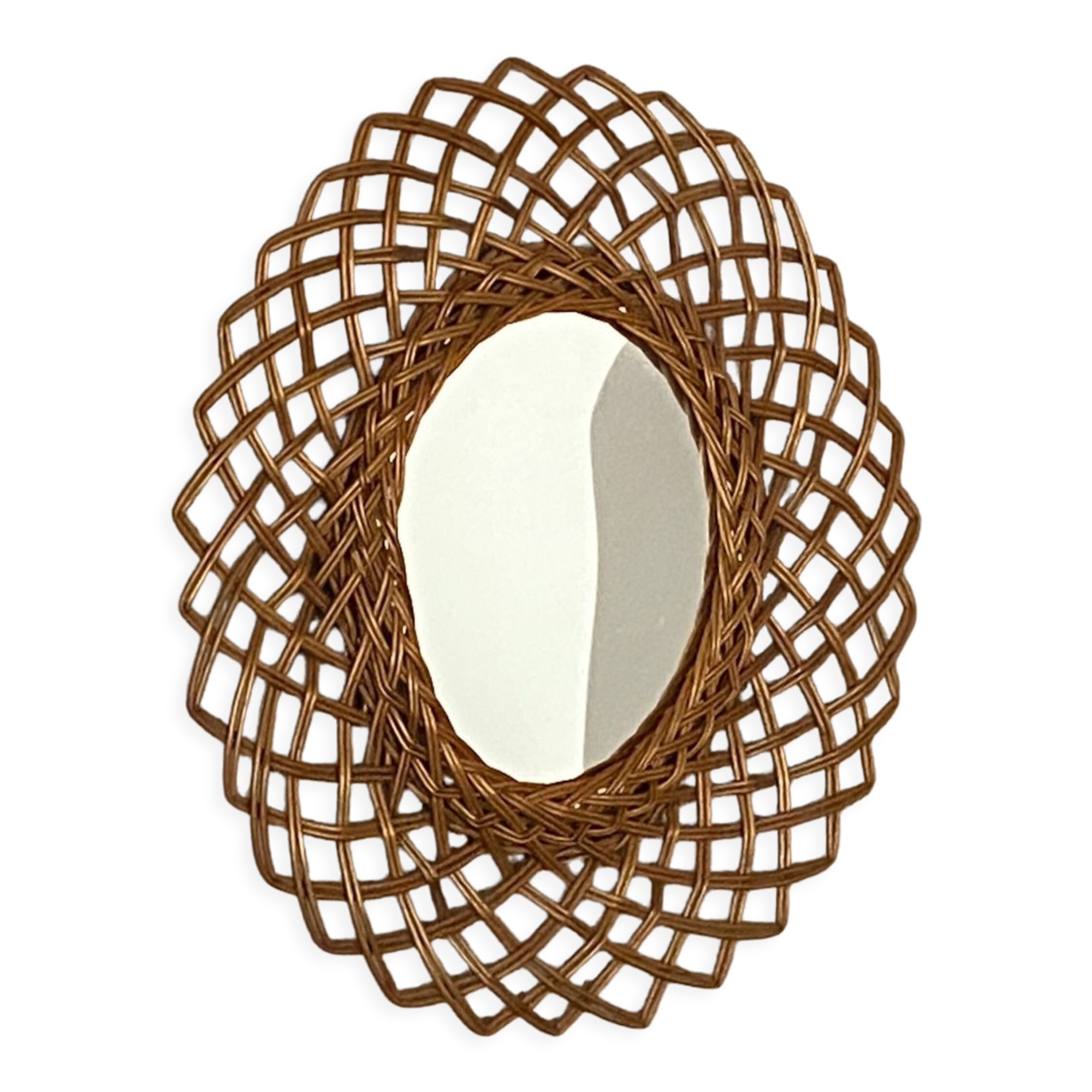 Sun mirror in woven rattan. 1960.