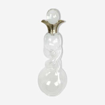 Blown glass carafe with silver frame