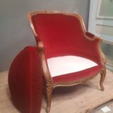 Large Louis XV style bergere chair in red velvet