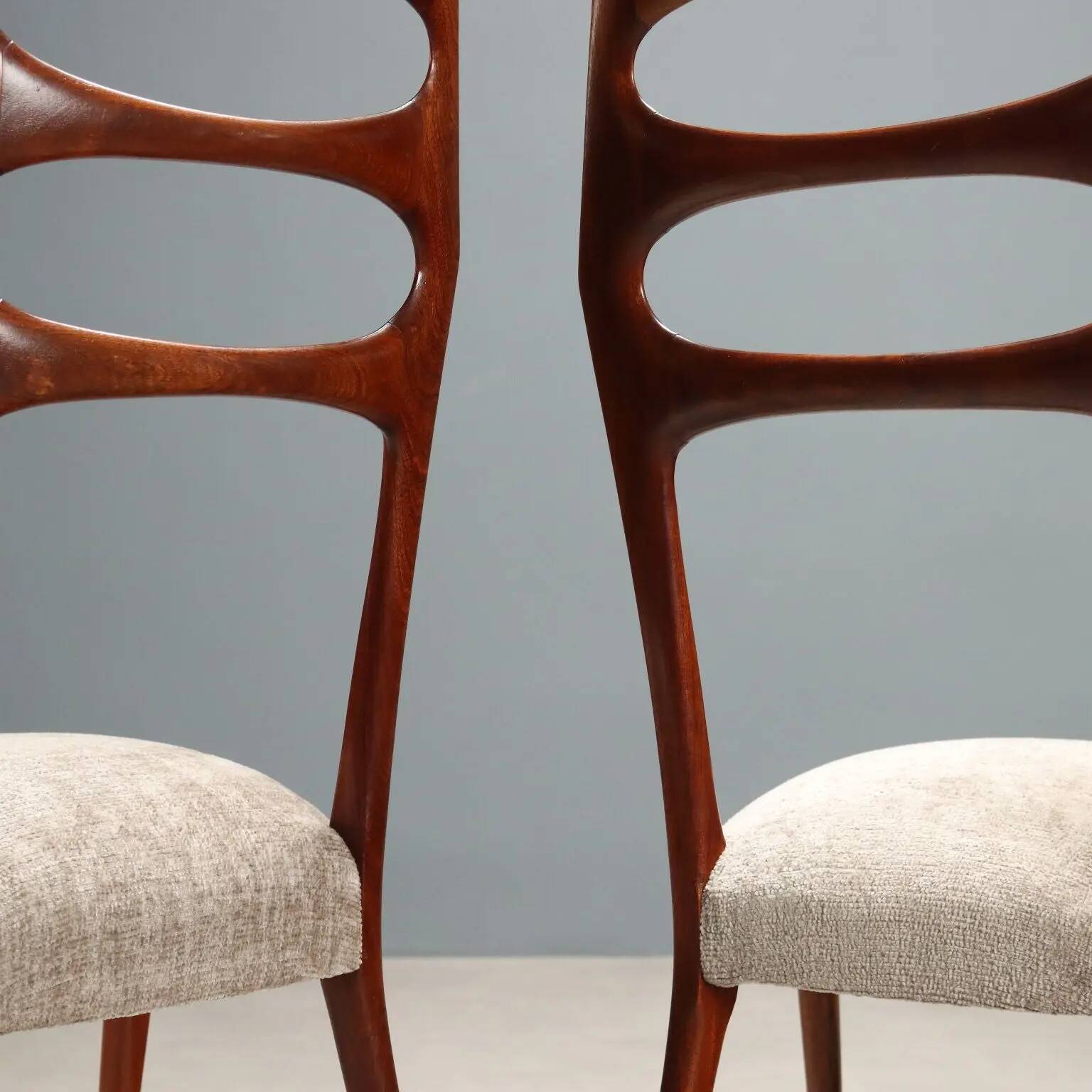Chaises vintage en hêtre et tissu, design, Italie, années 1950, restaurées