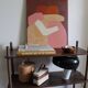 Minimalist figurative painting version burgundy "don't leave me".