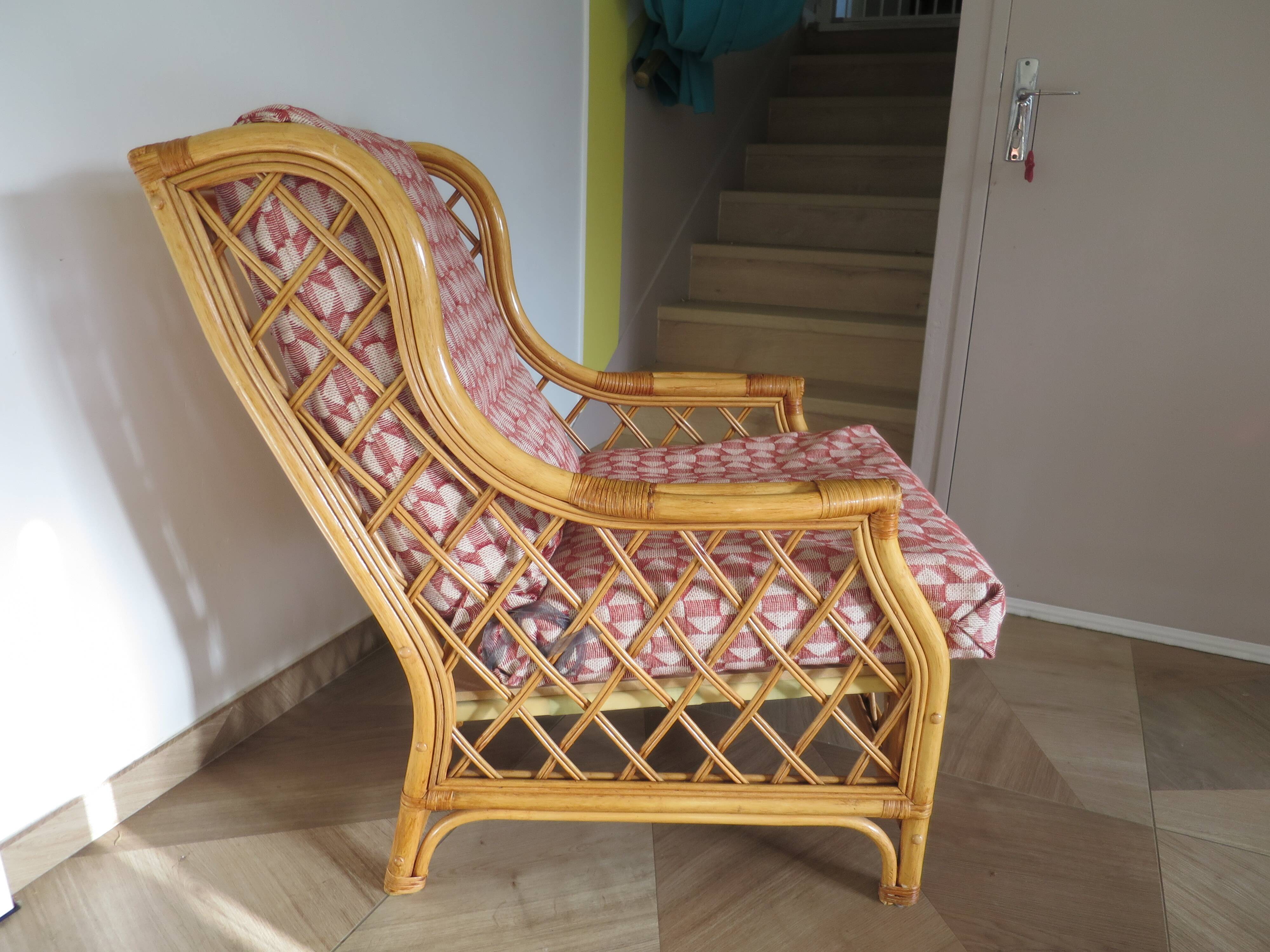 Vintage - Set of 2 woven rattan, bamboo and wood armchairs - Natural colour - 1980s