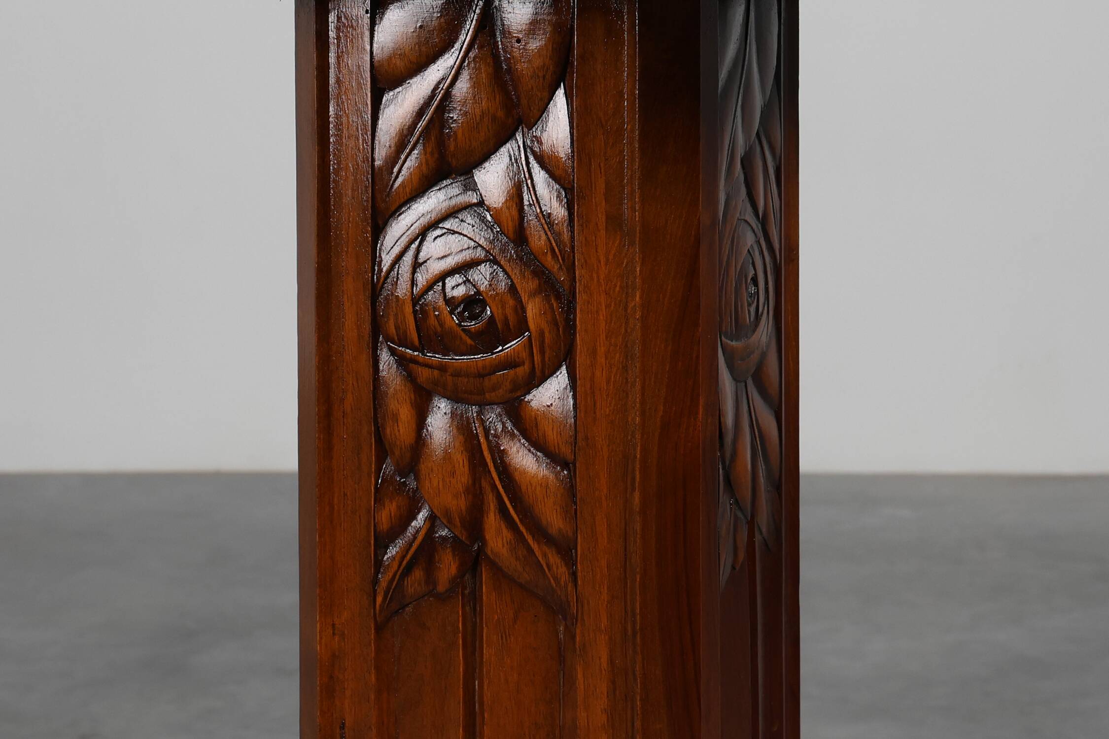 Oak & Marble large Art Deco pedestal, France 1920s