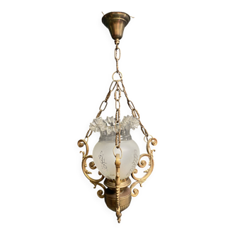 Suspension en bronze et verre dépoli