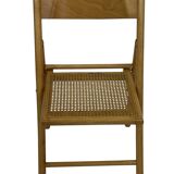 Chaise pliante minimaliste en bois et cannage, années 80
