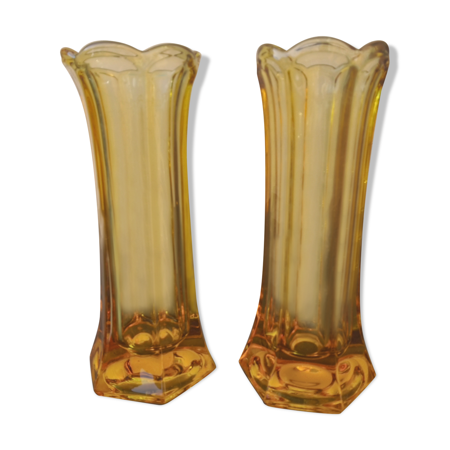 Set de 2 vases vintage 1950  jaune orangé