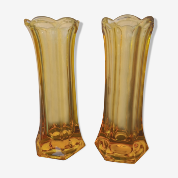 2 vintage vases 1950 orange yellow