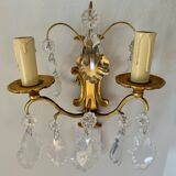 Chandelier set & 4 wall sconces with pendants, Louis XV style, gilded metal