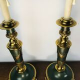Vintage dutch brass and green table lamps from kullmann, 1970s, set of 2 table lamps. baroque