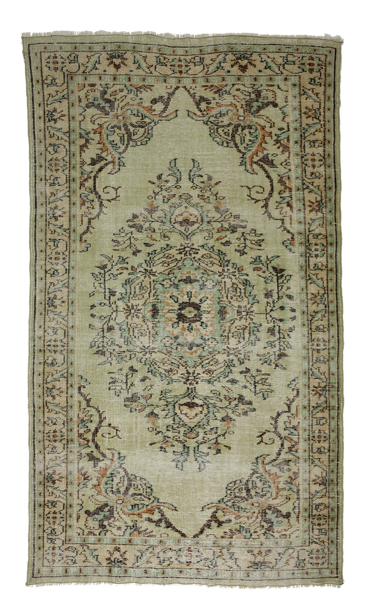 Tapis Oushak Vintage – Vert Pastel & Motifs Classiques, 167 x 276 cm