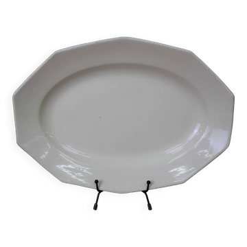 Oval octagonal dish in ecru white earthenware Moulin des Loups