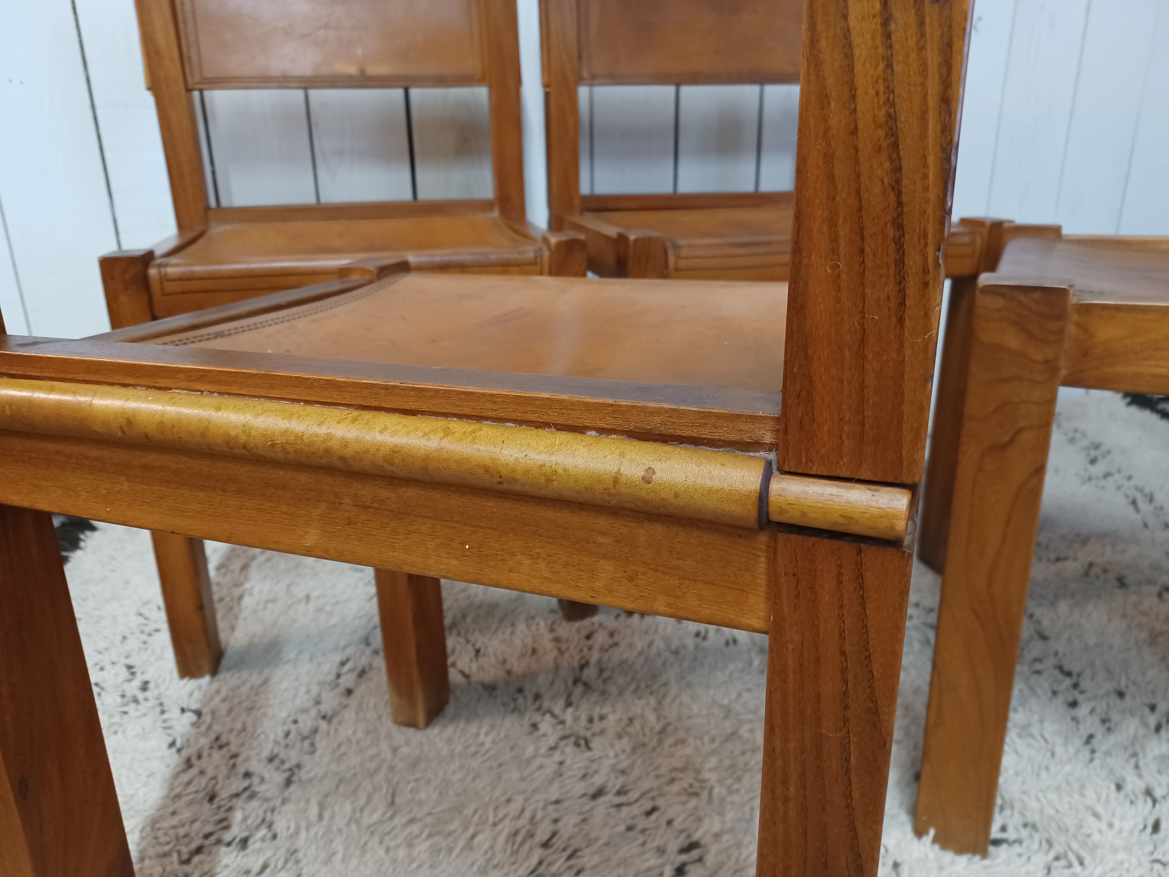 4 elm and leather chairs 1950