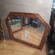 Large asymmetrical mirror fruit wood chevillié 1970 112x83cm
