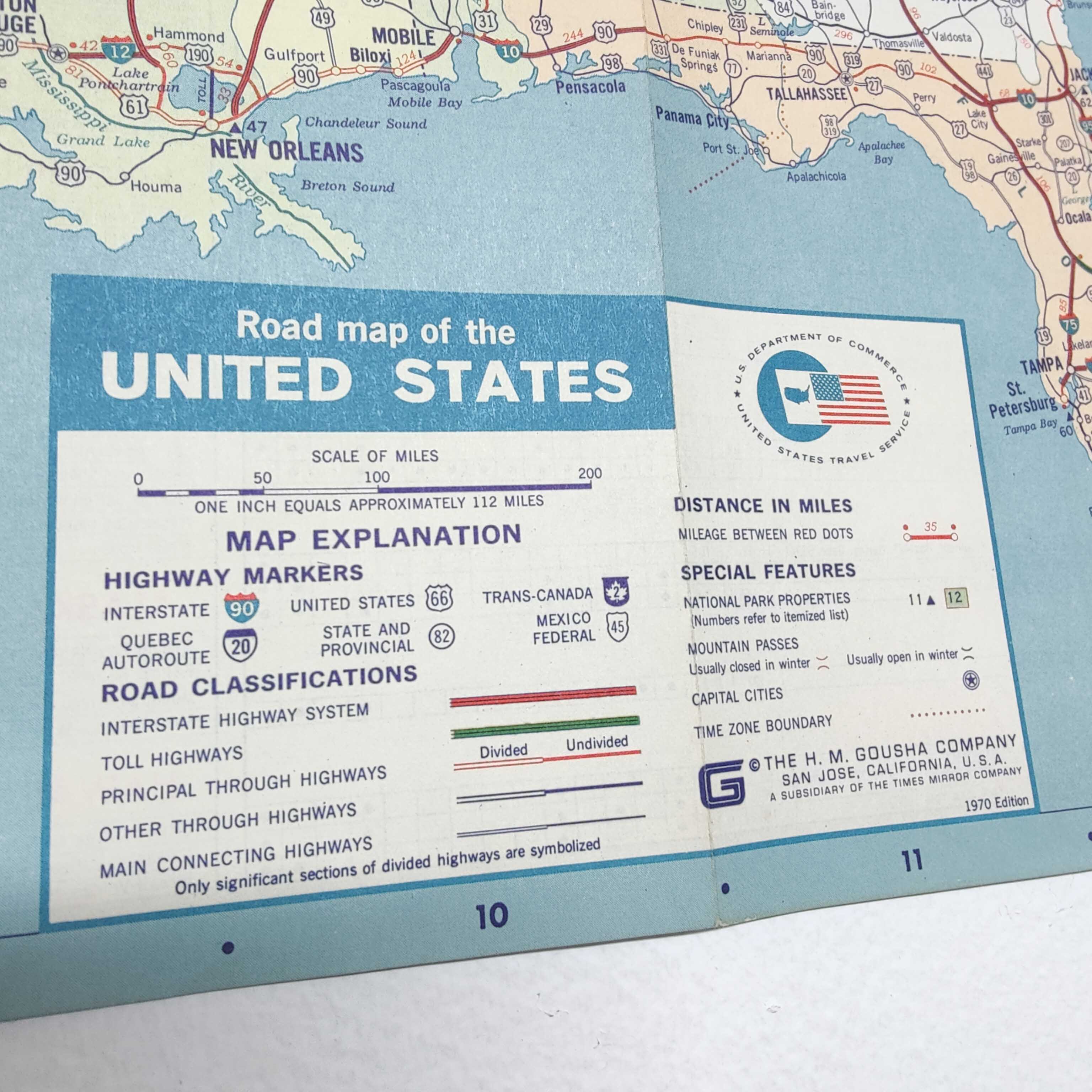 Vintage map USA 1970 America