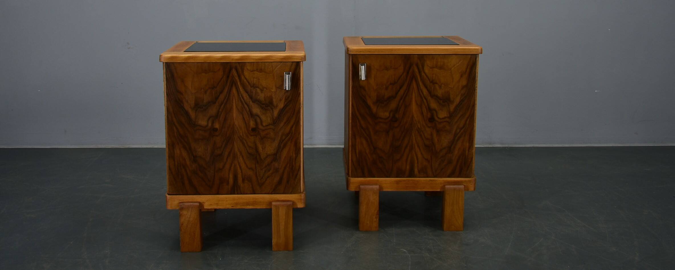 1935s pair of rare Art Deco bedside tables, Czechoslovakia