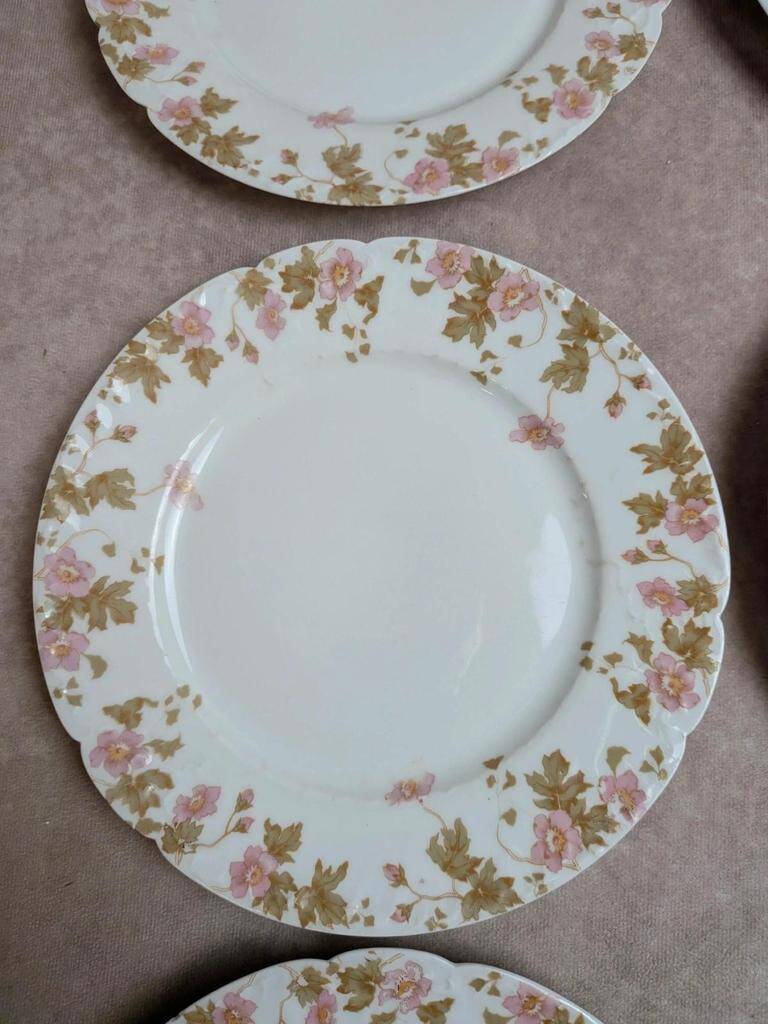 Set of 6 vintage French porcelain plates – pink floral design