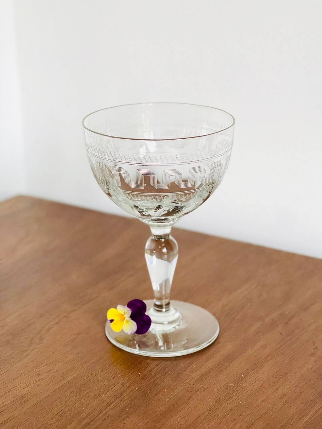 6 19th century guilloche stemmed glasses
