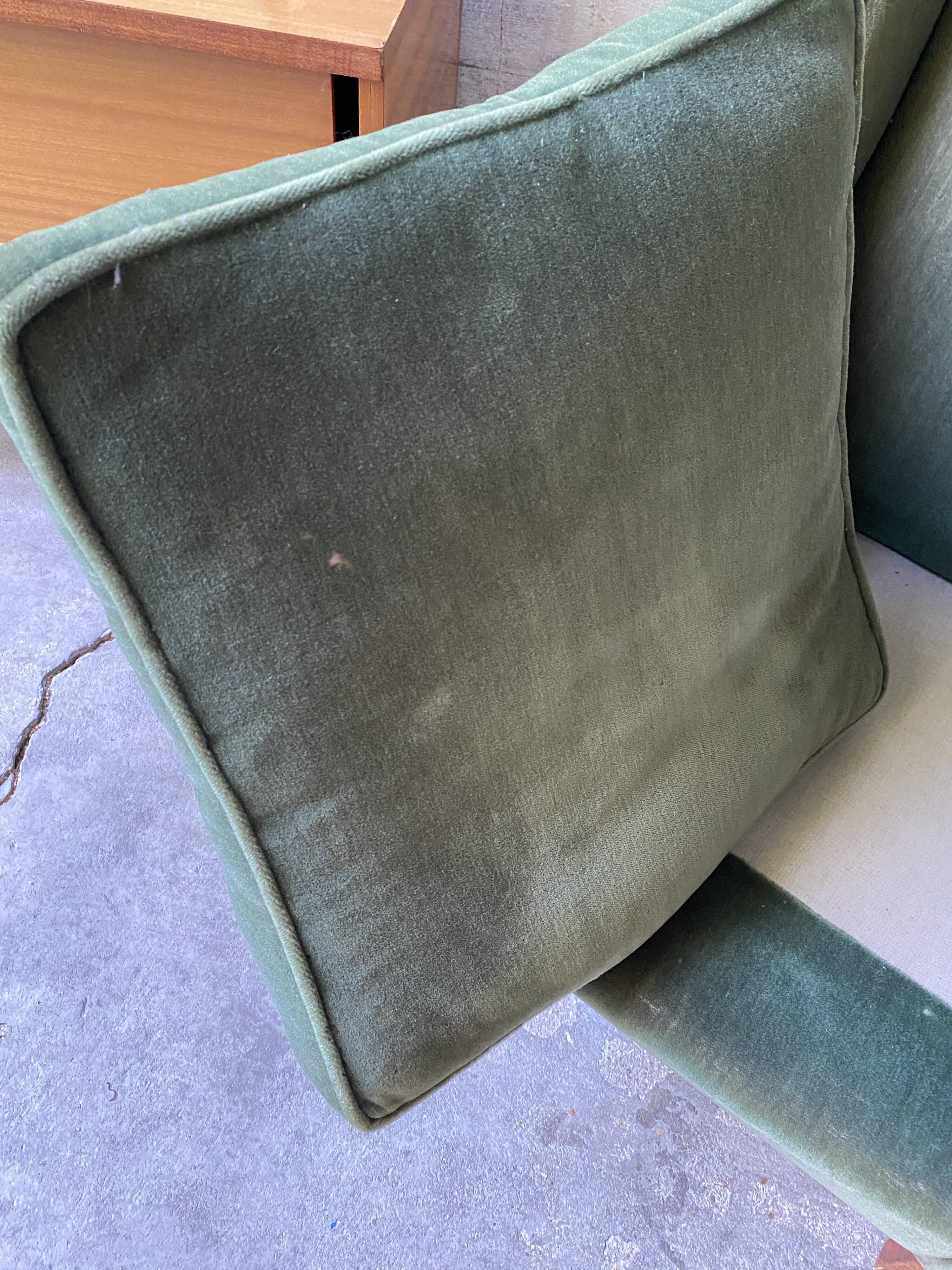 Vintage club armchair in green/khaki velvet fabric