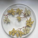 Plateau plat verre émaillée art nouveau floral signé Chaf école Nancy