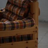 Brutalist lounge chair in solid pine, Swedish modern, made in the 1970s.