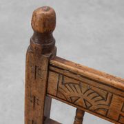 19th Century Spanish Hand-Carved oak Side Chair with Velour Seat