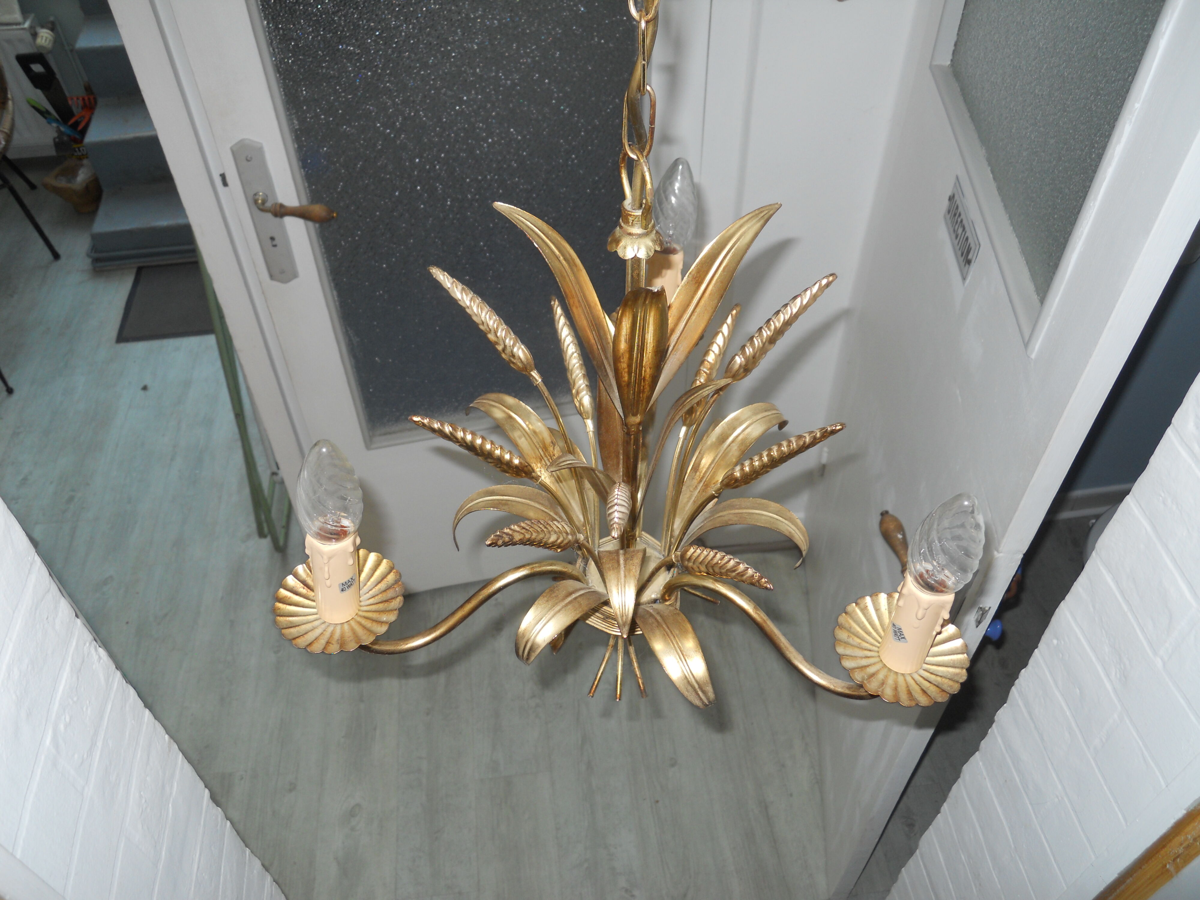 Chandelier epis de ble metal dore 3 lights