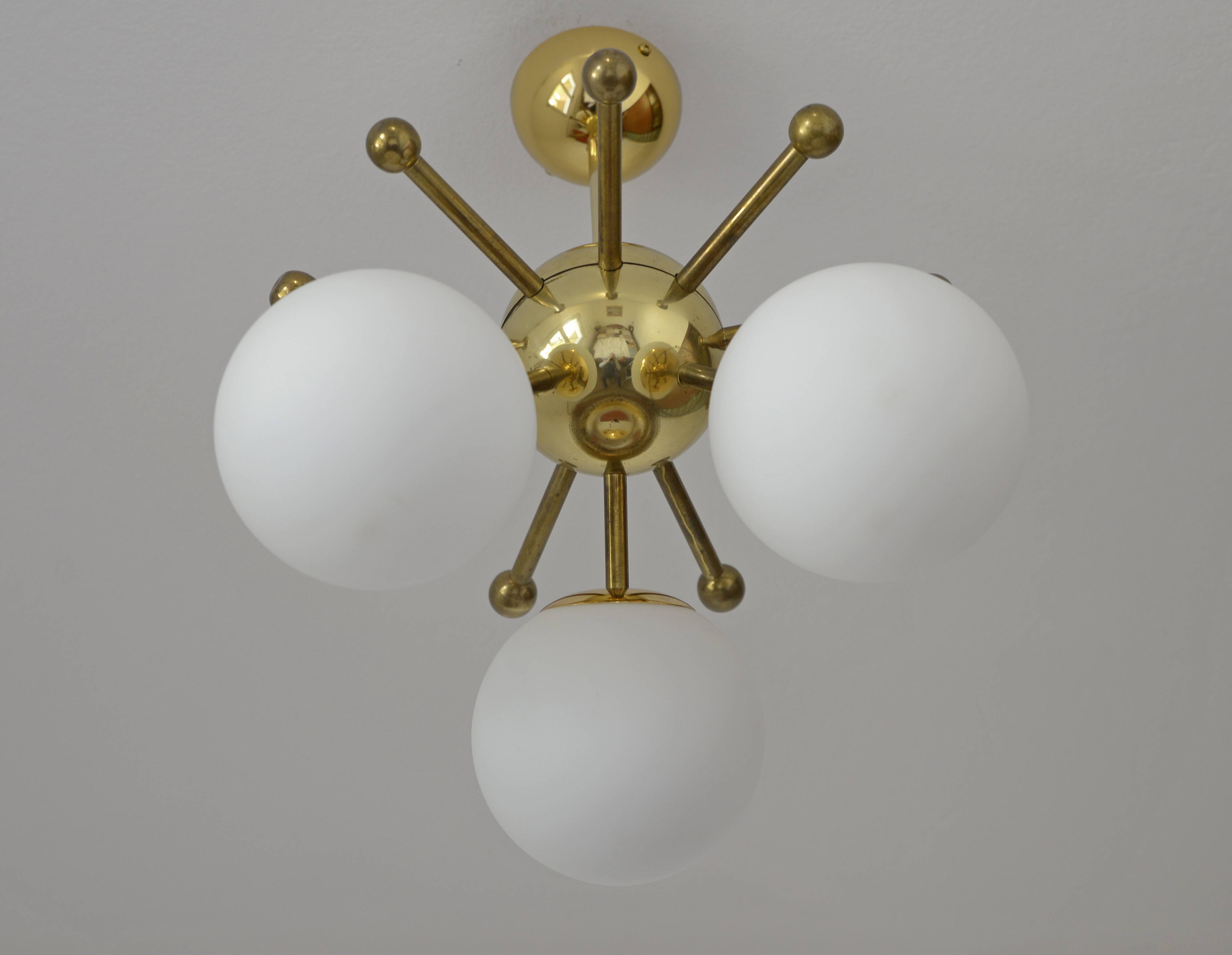 Vintage Sputnik Chandelier Gold Brass Space Age Redesign Pendant Lamp