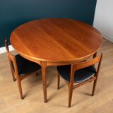 Retro Teak 1960s Round Dining Table & Four Space Saving Chairs By Nathan