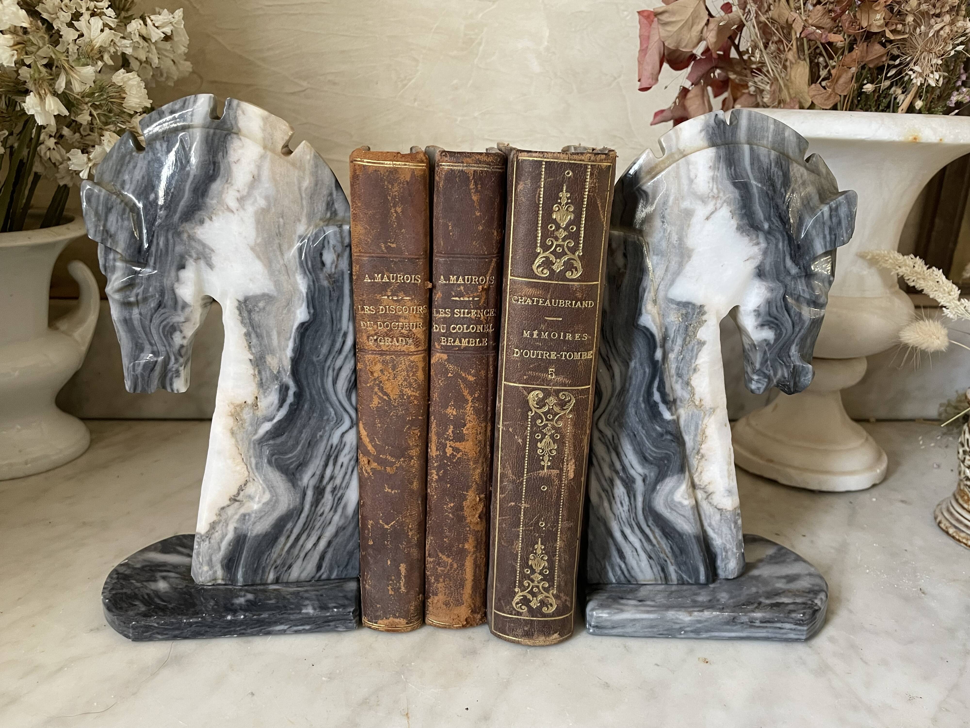 Pair of vintage marble horse head bookends