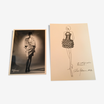 Paco rabanne: fashion illustration "summer collection 1991" and photograph of studio Harcourt vintage press