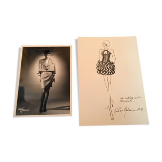 Paco rabanne: fashion illustration "summer collection 1991" and photograph of studio Harcourt vintage press