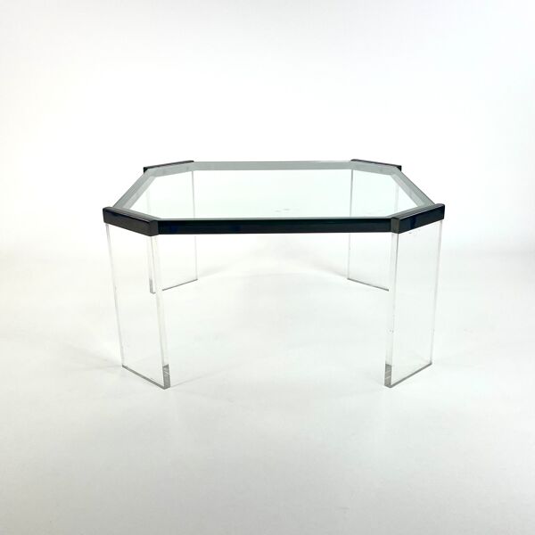 Table basse eightie's verre et plexiglas