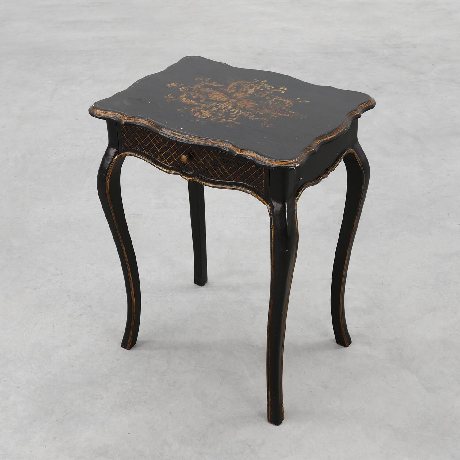 19th Century Black Wooden Side Table with Drawer, France