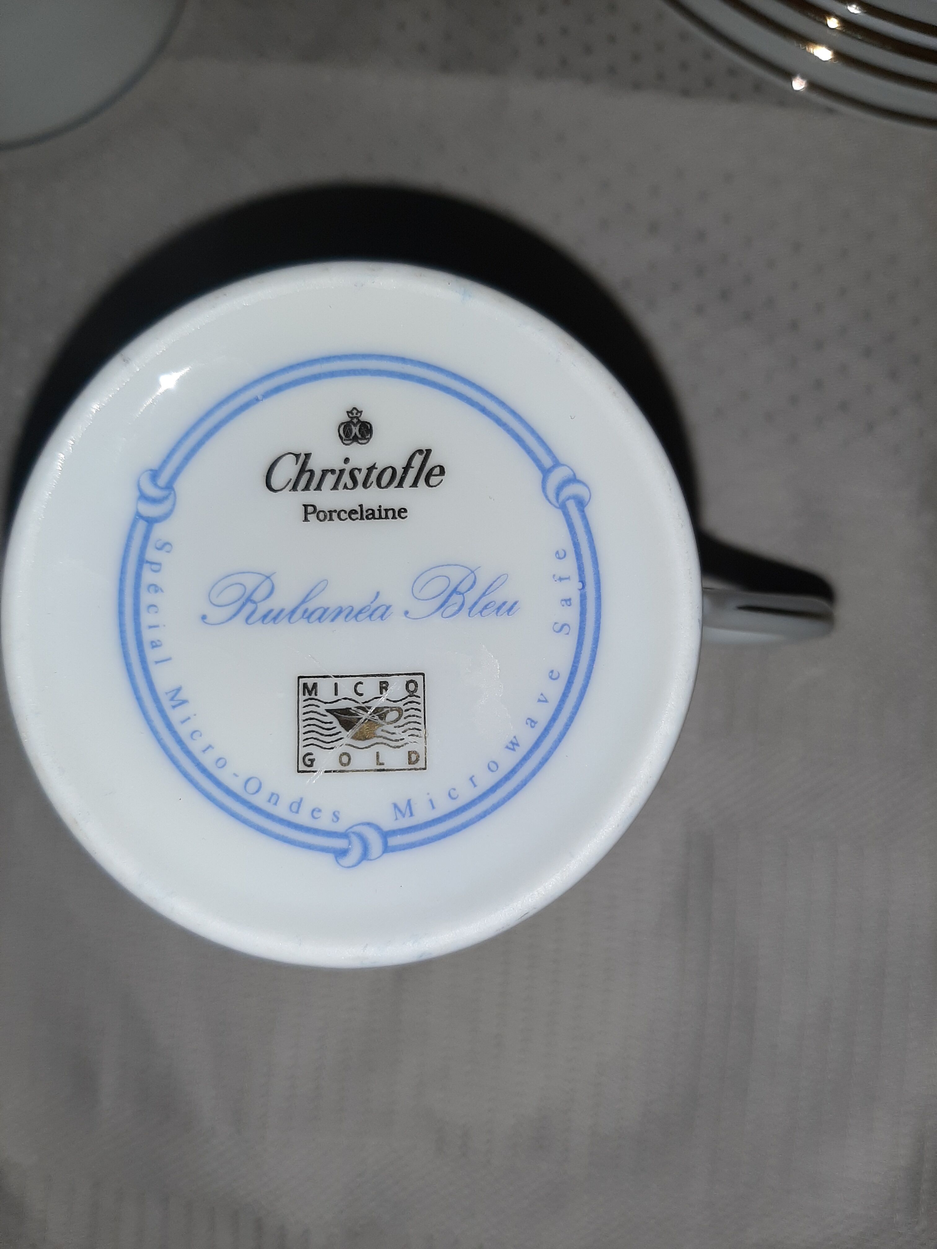 6 Christofle bandeea blue porcelain coffee cups