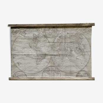 Ancienne carte du monde planisphère sur toile de lin