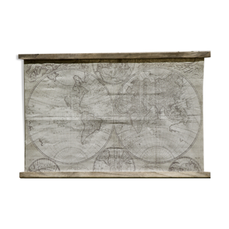 Ancienne carte du monde planisphère sur toile de lin