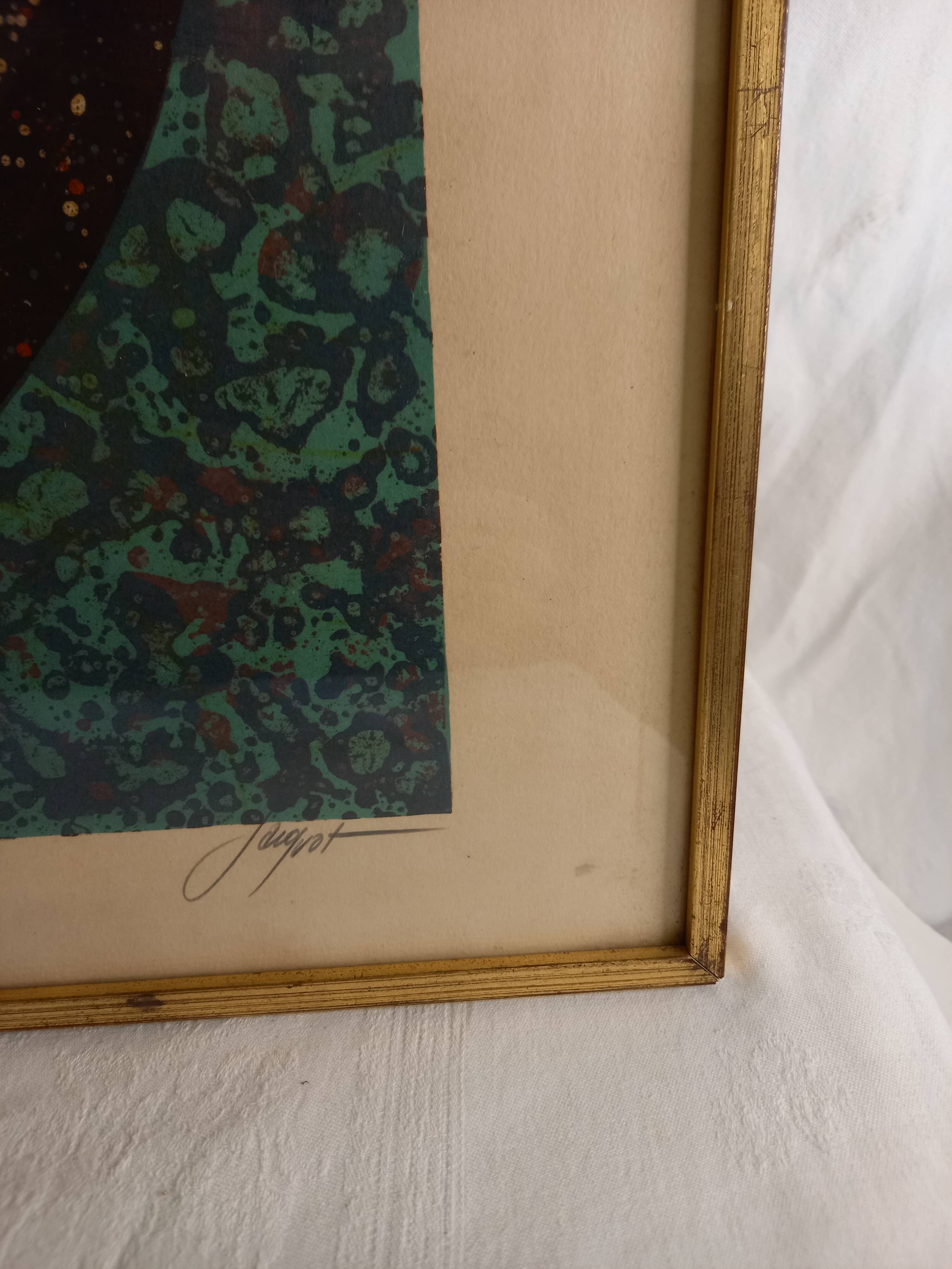 Original lithograph by Pierre-Henri Jacquot (1929-2009), Homage to Vaucanson, bird composition