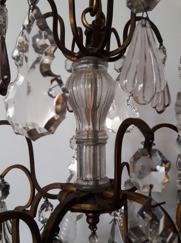 Lustre cage bronze et cristal Baccarat de style Louis XV